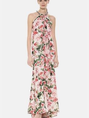 Calvin Klein Pink Floral One-Shoulder Maxi Dress